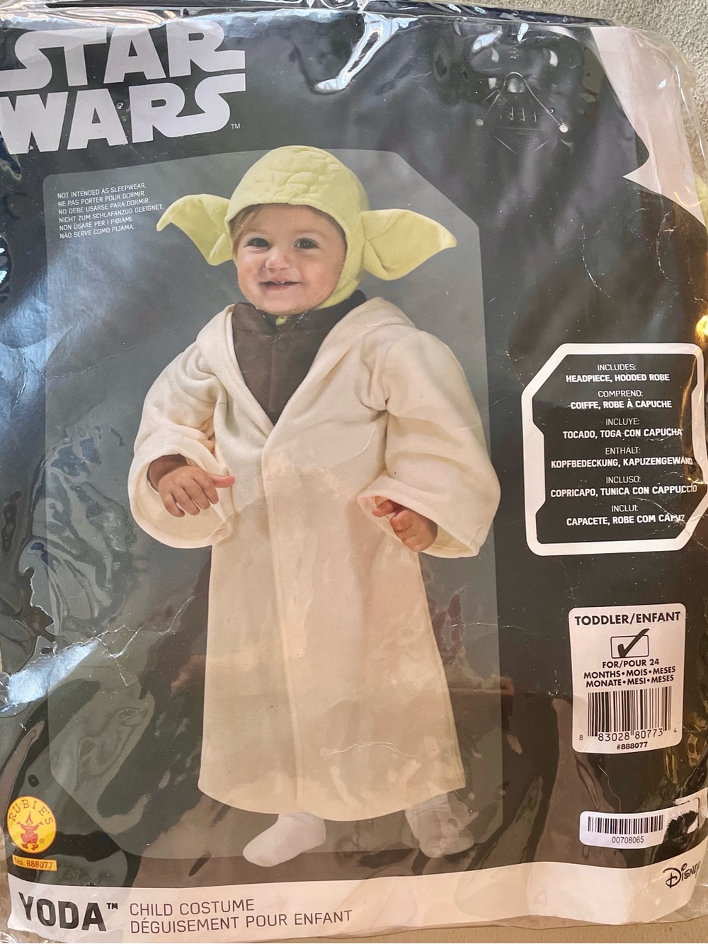 🆕 Star Wars Yoda Toddler Costume - 24 months - Cream Robe with Green Headpiece